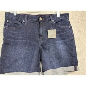 Eddie Bauer Boyfriend Short Brook Dark Blue Wash Size 6 Denim Cuffed 5-pockets